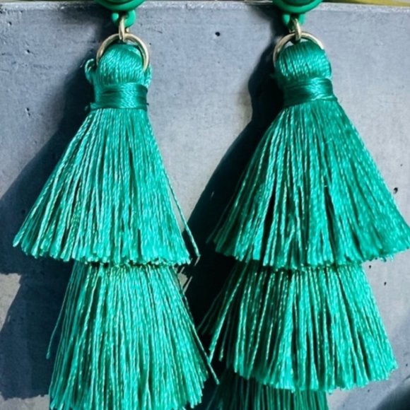 J. Crew Green Layered Tassel Earrings - Picture 1 of 4